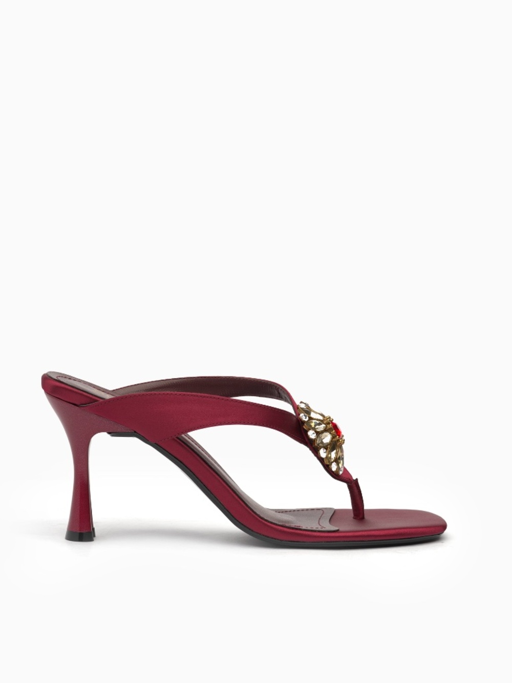 Satin Thong Sandals with Crystal Embellished Toe Post – 85mm Heel Evening Wear - Picture 3 of 5